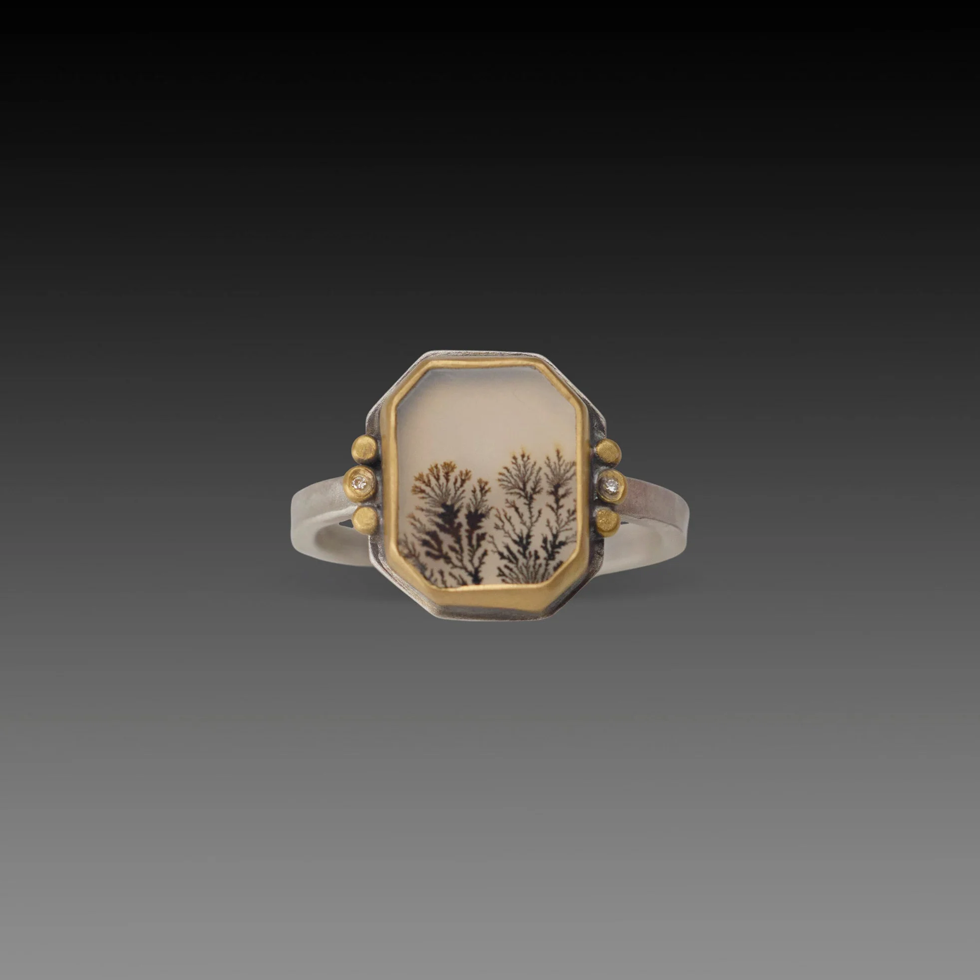 Dendritic Agate Ring with 22k Dots